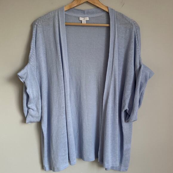 J. Jill Linen Cardigan Size XL Blue Open Front Dolman Sleeve Lagenlook Coastal - Picture 2 of 12